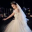 Best Champagne Organza Outdoor / Garden Wedding Dresses 2019 A-Line / Princess Off-The-Shoulder Short Sleeve Backless Sequins Beading Floor-Length / Long Ruffle