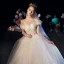 Best Champagne Organza Outdoor / Garden Wedding Dresses 2019 A-Line / Princess Off-The-Shoulder Short Sleeve Backless Sequins Beading Floor-Length / Long Ruffle