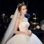 Modest / Simple Champagne Organza Corset Wedding Dresses 2019 Ball Gown Strapless Sleeveless Backless Cathedral Train Ruffle