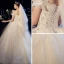 Best Champagne Organza Outdoor / Garden Wedding Dresses 2019 A-Line / Princess Off-The-Shoulder Short Sleeve Backless Sequins Beading Floor-Length / Long Ruffle