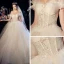 Best Champagne Organza Outdoor / Garden Wedding Dresses 2019 A-Line / Princess Off-The-Shoulder Short Sleeve Backless Sequins Beading Floor-Length / Long Ruffle