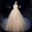 Bling Bling Champagner Organza Brautkleider / Hochzeitskleider 2019 Ballkleid Durchsichtige Tiefer V-Ausschnitt Ärmellos Rückenfreies Glanz Tülle Kathedrale Schleppe Rüschen