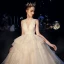 Bling Bling Champagner Organza Brautkleider / Hochzeitskleider 2019 Ballkleid Durchsichtige Tiefer V-Ausschnitt Ärmellos Rückenfreies Glanz Tülle Kathedrale Schleppe Rüschen