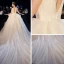 Bling Bling Champagner Organza Brautkleider / Hochzeitskleider 2019 Ballkleid Durchsichtige Tiefer V-Ausschnitt Ärmellos Rückenfreies Glanz Tülle Kathedrale Schleppe Rüschen