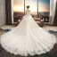 Chic / Beautiful Champagne Wedding Dresses 2019 A-Line / Princess Off-The-Shoulder Short Sleeve Backless Appliques Lace Flower Beading Cathedral Train Ruffle