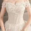 Chic / Beautiful Champagne Wedding Dresses 2019 A-Line / Princess Off-The-Shoulder Short Sleeve Backless Appliques Lace Flower Beading Cathedral Train Ruffle