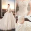 Chic / Beautiful Champagne Wedding Dresses 2019 A-Line / Princess Off-The-Shoulder Short Sleeve Backless Appliques Lace Flower Beading Cathedral Train Ruffle