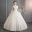 Affordable Champagne See-through Outdoor / Garden Wedding Dresses 2019 Ball Gown High Neck Bell sleeves Backless Appliques Lace Pearl Beading Floor-Length / Long Ruffle