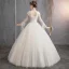 Affordable Champagne See-through Outdoor / Garden Wedding Dresses 2019 Ball Gown High Neck Bell sleeves Backless Appliques Lace Pearl Beading Floor-Length / Long Ruffle