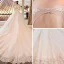 Chic / Belle Ivoire Robe De Mariée 2019 Princesse Transparentes Col v profond Sans Manches Dos Nu Appliques En Dentelle Fleur Perle Perlage Cathedral Train Volants