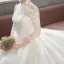 Style Chinois Ivoire Transparentes Robe De Mariée 2019 Princesse Col Haut 3/4 Manches Dos Nu Appliques En Dentelle Perlage Chapel Train Volants