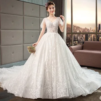 Illusion Ivory Wedding Dresses 2019 A Line Princess V Neck Short Sleeve Backless Appliques Lace Beading Chapel Train Ruffle