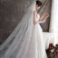 Bling Bling Champagne Outdoor / Garden Wedding Dresses 2019 A-Line / Princess Spaghetti Straps Sleeveless Backless Glitter Tulle Beading Floor-Length / Long Ruffle