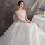 Bling Bling Champagne Outdoor / Garden Wedding Dresses 2019 A-Line / Princess Spaghetti Straps Sleeveless Backless Glitter Tulle Beading Floor-Length / Long Ruffle