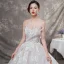Luksus Champagne Brudekjoler 2019 Prinsesse Kjæreste Uten Ermer Ryggløse Appliques Blonder Glitter Tyll Beading Cathedral Train Buste