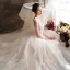 Best Champagne Wedding Dresses 2019 A-Line / Princess Deep V-Neck Sleeveless Backless Appliques Lace Beading Chapel Train Ruffle