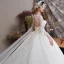 Illusion Champagne See-through Wedding Dresses 2019 Ball Gown Scoop Neck Backless Bell sleeves Beading Appliques Lace Watteau Train Ruffle