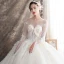 Illusion Champagne See-through Wedding Dresses 2019 Ball Gown Scoop Neck Backless Bell sleeves Beading Appliques Lace Watteau Train Ruffle