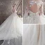 Illusion Champagne See-through Wedding Dresses 2019 Ball Gown Scoop Neck Backless Bell sleeves Beading Appliques Lace Watteau Train Ruffle