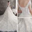 Eleganckie Szampan Suknie Ślubne 2019 Princessa Przezroczyste Głęboki V-Szyja Rękawy z Kapturkiem Bez Pleców Aplikacje Z Koronki Frezowanie Trenem Kaplica Wzburzyć