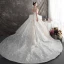 Luxe Champagne Transparentes Robe De Mariée 2019 Robe Boule Encolure Carrée Sans Manches Dos Nu Perlage Glitter Tulle Cathedral Train Volants