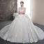 Luxe Champagne Transparentes Robe De Mariée 2019 Robe Boule Encolure Carrée Sans Manches Dos Nu Perlage Glitter Tulle Cathedral Train Volants