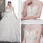 Luxe Champagne Transparentes Robe De Mariée 2019 Robe Boule Encolure Carrée Sans Manches Dos Nu Perlage Glitter Tulle Cathedral Train Volants