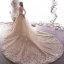 Luxe Champagne Transparentes Robe De Mariée 2019 Princesse Encolure Carrée 3/4 Manches Dos Nu Glitter Tulle Appliques En Dentelle Perlage Cathedral Train Volants