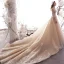 Luxe Champagne Transparentes Robe De Mariée 2019 Princesse Encolure Carrée 3/4 Manches Dos Nu Glitter Tulle Appliques En Dentelle Perlage Cathedral Train Volants