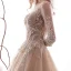 Luxe Champagne Transparentes Robe De Mariée 2019 Princesse Encolure Carrée 3/4 Manches Dos Nu Glitter Tulle Appliques En Dentelle Perlage Cathedral Train Volants