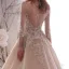 Luxe Champagne Transparentes Robe De Mariée 2019 Princesse Encolure Carrée 3/4 Manches Dos Nu Glitter Tulle Appliques En Dentelle Perlage Cathedral Train Volants