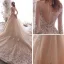 Luxe Champagne Transparentes Robe De Mariée 2019 Princesse Encolure Carrée 3/4 Manches Dos Nu Glitter Tulle Appliques En Dentelle Perlage Cathedral Train Volants