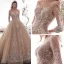 Luxe Champagne Transparentes Robe De Mariée 2019 Princesse Encolure Carrée 3/4 Manches Dos Nu Glitter Tulle Appliques En Dentelle Perlage Cathedral Train Volants