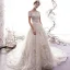 Edles Champagner Durchbohrt Brautkleider / Hochzeitskleider 2019 A Linie Off Shoulder Kurze Ärmel Rückenfreies Applikationen Spitze Perlenstickerei Glanz Tülle Kapelle-Schleppe Rüschen