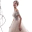 Edles Champagner Durchbohrt Brautkleider / Hochzeitskleider 2019 A Linie Off Shoulder Kurze Ärmel Rückenfreies Applikationen Spitze Perlenstickerei Glanz Tülle Kapelle-Schleppe Rüschen