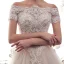 Edles Champagner Durchbohrt Brautkleider / Hochzeitskleider 2019 A Linie Off Shoulder Kurze Ärmel Rückenfreies Applikationen Spitze Perlenstickerei Glanz Tülle Kapelle-Schleppe Rüschen