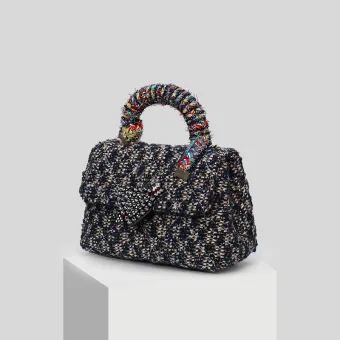 Chic Beautiful Navy Blue Rhinestone Beading Checked Braid Clutch Bags 2019