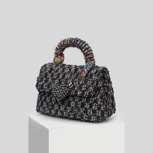 Snygga Fina Mörk Marinblå Rhinestone Beading Rutig Fläta Kuvertväska 2019