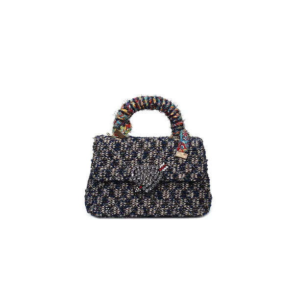 Mooie / Prachtige Donkerblauwe Rhinestone Kralen Geruit Vlecht Handtassen 2019