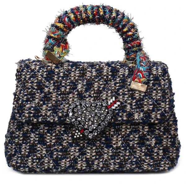 Mooie / Prachtige Donkerblauwe Rhinestone Kralen Geruit Vlecht Handtassen 2019