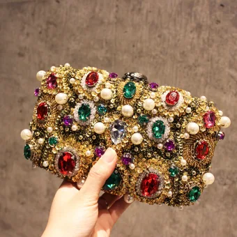 Moderne Mode Multi Couleurs Perle Faux Diamant Perlage Pochette 2019