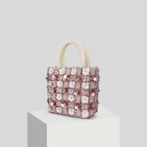 Snygga Fina Rodnande Rosa Appliqués Blomma Pärla Kuvertväska 2019