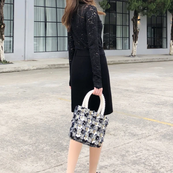 Chic / Belle Rougissant Rose Appliques Fleur Perle Pochette 2019