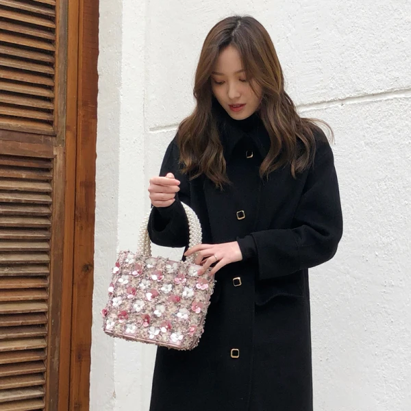 Chic / Belle Rougissant Rose Appliques Fleur Perle Pochette 2019