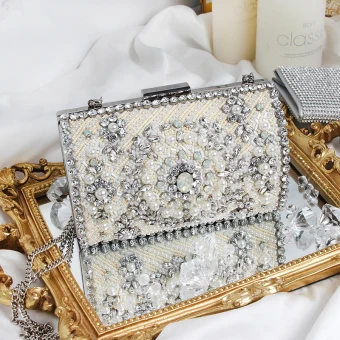 Luxe Argenté Perle Faux Diamant Cuir Verni Pochette 2019