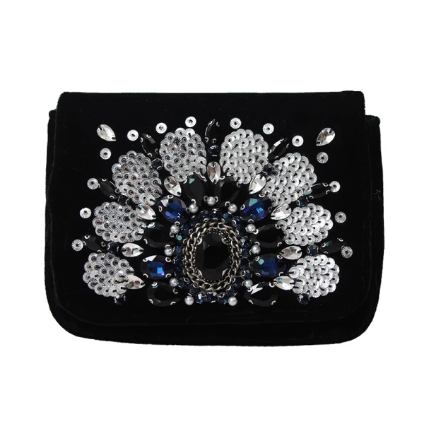 Fine Svart Suede Perle Rhinestone Paljetter Håndvesken  2019