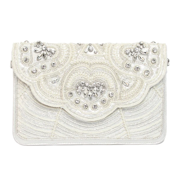 Stylowe / Modne Białe Frezowanie Perła Rhinestone Kopertówki 2019