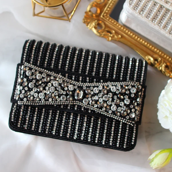 Mooie / Prachtige Zwarte Kralen Rhinestone Handtassen 2019