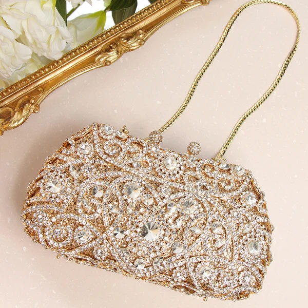 Sparkly Gold Glitter Rhinestone Clutch Bags 2019