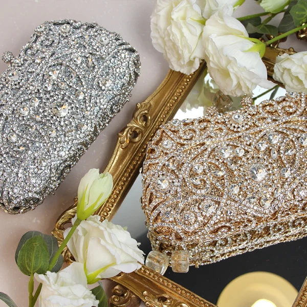 Sparkly Gold Glitter Rhinestone Clutch Bags 2019